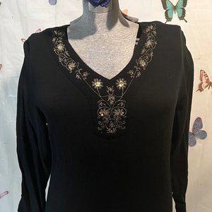 Gauze Tunic with Gold Embroidery